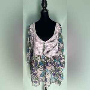 eShakti Purple and Green Floral Blouse